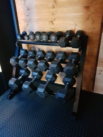 Lift and press Home Gym Equipment customer photo sent in to www.liftandpress.co.uk after customer bought a three tier dumbbell rack