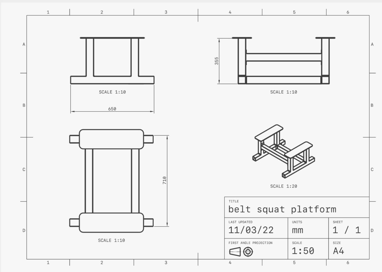 belt squat platform dimension